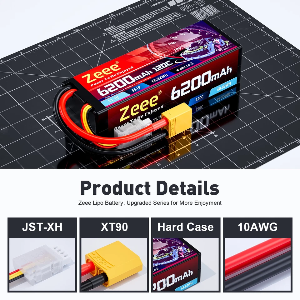 2x Zeee 3S 11.1V 6200mAh 120C XT90 Lipo Akku für RC Auto Tank Flugzeug LKW Heli - Bild 2 von 4