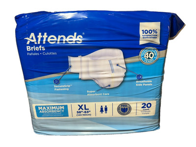 Attends Briefs Maximum Absorbancy XL 58'' - 63'' unisex, 20 count