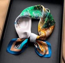 100% Mulberry Silk Scarf Women Flower Neckerchief  20'' Square Small Bandana C10