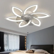 Modern LED Dimmable with Fan,Flush Mount Ceiling Fans with Remote,for Bedroom