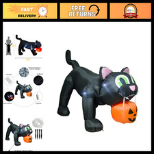 8FT Halloween Inflatable Giant Black Cat  Pumpkin Decor with LED Lights