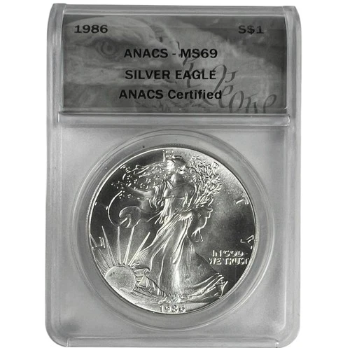 1986 $1 AMERICAN SILVER EAGLE ANACS MS69 NA137