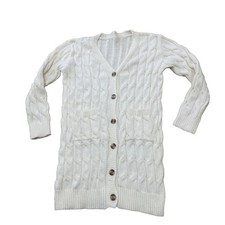 Cardigan Sweater Dress Women L Cream Old Money Minimal Button Front Chore Pocket