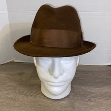 Dobbs Fedora Hat Cap Fifth Avenue New York Brown Feather USA Long Oval 7 1/8 USA