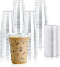 100 Sets 12 Oz Clear Plastic Cups with Flat Lids, 12 Oz Disposable Drinking Cups