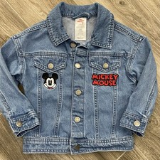 Disney 3T Denim Mickey Mouse Long Sleeve Embroidery Button Down Denim Jacket