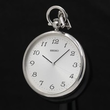 SEIKO 7N01-0020 Quartz Pocket Watch Round Silver Dial Working Vintage 38mm