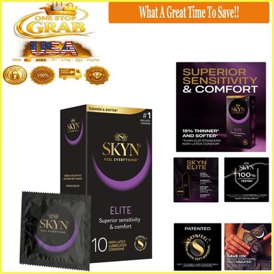 Elite Latex-Free Ultra-Thin Lubricated Condoms 10 Count Sensual Polyisoprene