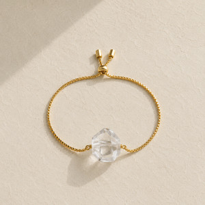 Authentic Natural Clear Quartz Geometric Bracelet | 18K Gold Plated | Master Healer Stone