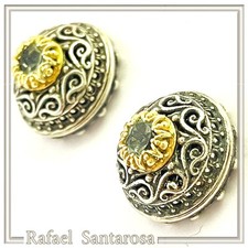 Byzantine silver stud earrings oxidized with 18ct gold filled filigree silver