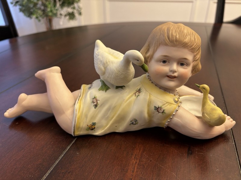 Antique German  Piano Baby With Ducks,  LARGE 11" RARE