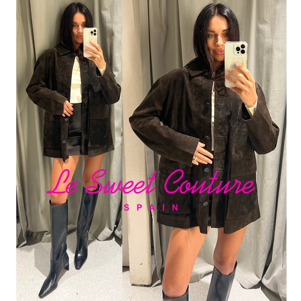 ZARA WOMAN FW25 DARK KHAKI 100% SUEDE JACKET ALL SIZES 6318/233