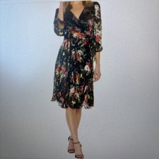 Alicia and Olivia Women's Silk Blend Floral Wrap Midi Dress Size 4 NEW