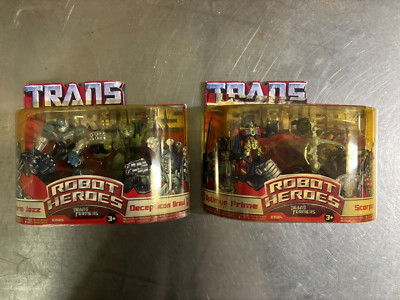 Lot of 2 Transformers Robot Heroes Optimus Prime Jazz Brawl Scorponok
