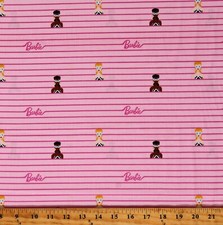 Cotton Barbie Doll Toy Kids Children Stripes Pink Fabric Print by Yard D677.01