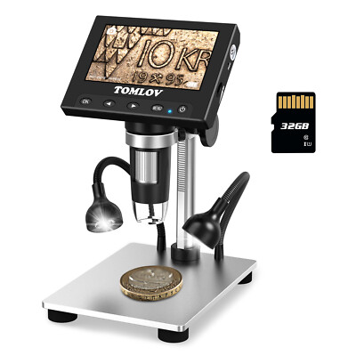 TOMLOV 1000X Digital Microscope 4.3'' Coin Microscope Camera Soldering Magnifier