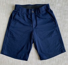 Under Armour HeatGear Boys Sz 28 Golf Shorts Waist Flat Front Stretch Navy Blue