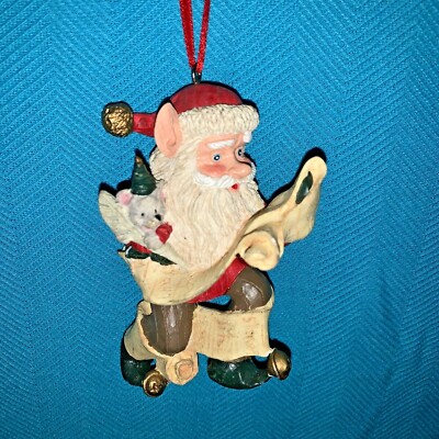 Retired VINTAGE THROWBACK ELF Troll Ears SANTA CLAUS & MOUSE Ornament  sj10m1