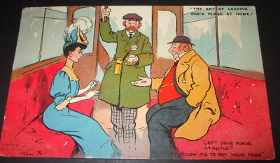 TOM BROWNE Comic KUNST, NICHT ZU BEZAHLEN DAME VERGESSEN GELDBÖRSE BUS ZUG FAHRPREIS Humor