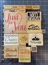 Lot of Wood Mounted Rubber Stamps Sentiments, Words, and Greetings 18 Stamps