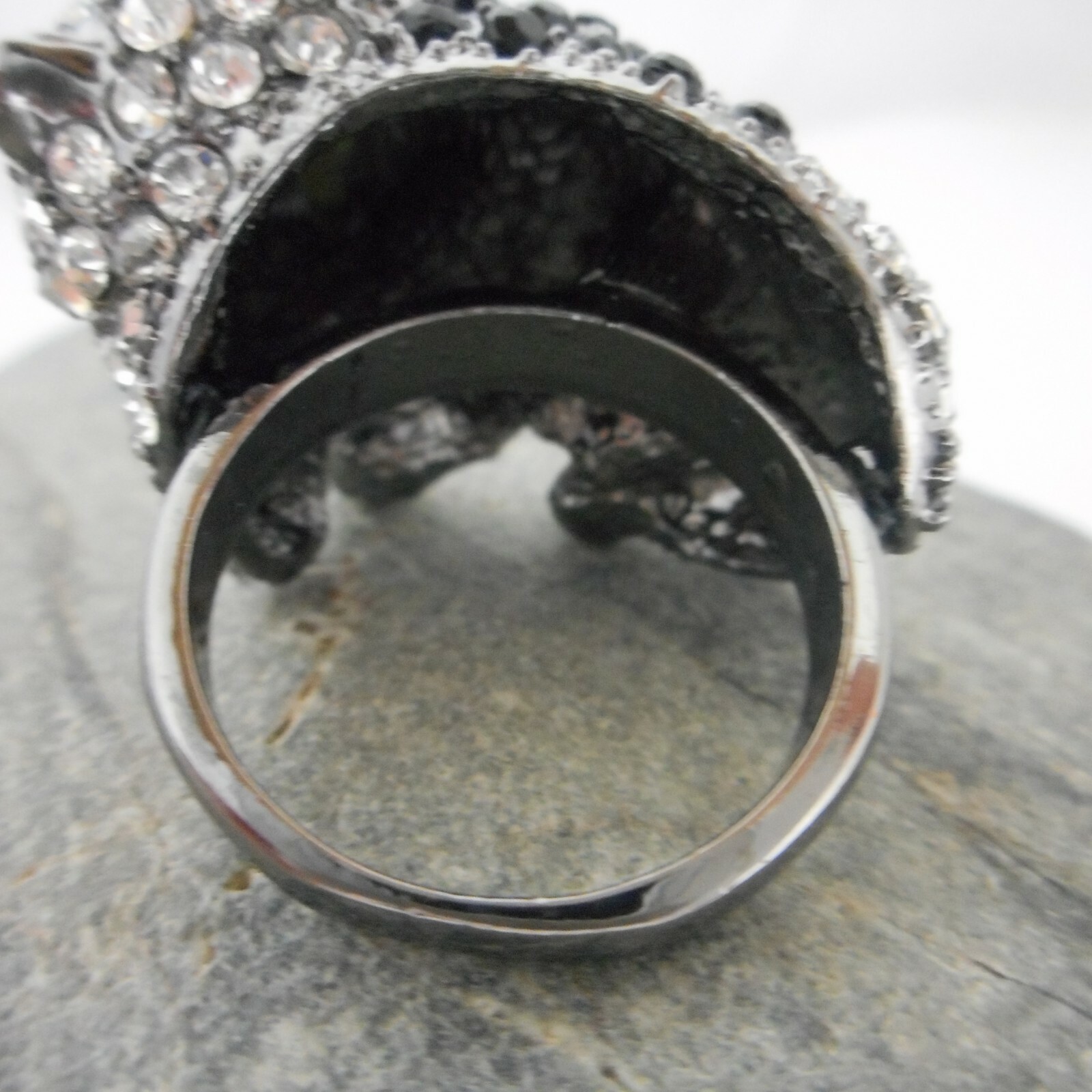 Panda Black/White Rhinestone Statement Ring Size … - image 4