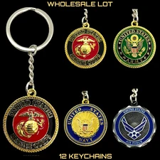 WHOLESALE LOT United States USA Military Patriotic Key Ring Gift 12 Key Chains