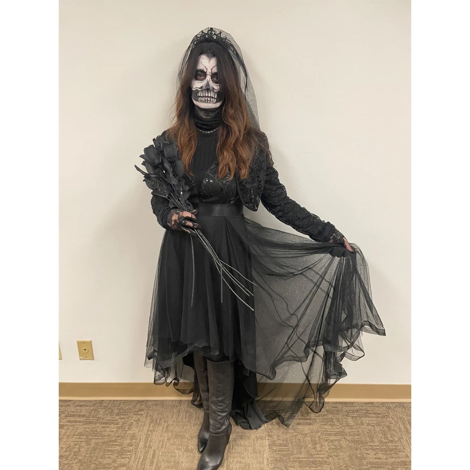 Tulle Lace Dress Sequins L Skeleton Bride Black Wedding Goth Fairy Whimsigoth - Image 2 of 4