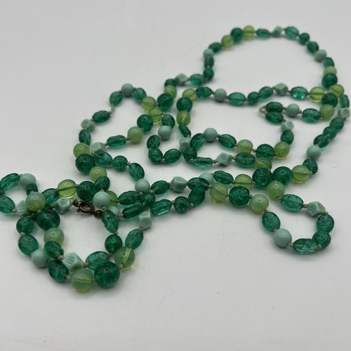 Vintage Glass Beaded Necklace Long Flapper Multi Green Hand Knotted 60" Germany - Picture 7 of 9