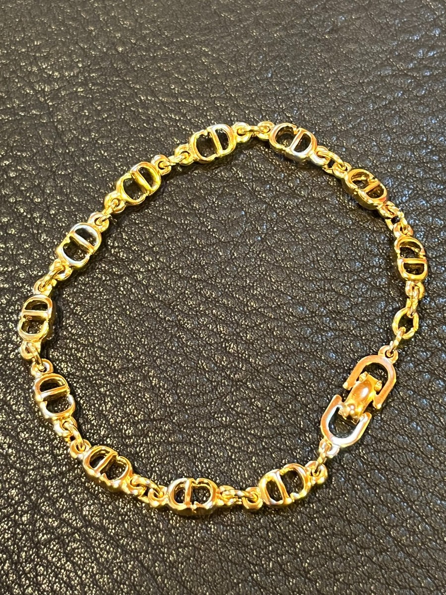 CHRISTIAN DIOR Bracelet Bangle Chain AUTH Logo Vintage CD Gold