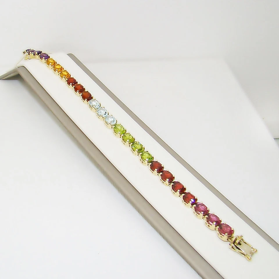 Armband Gold 585er Amethyst Aquamarin Peridot Granat Citrin Spessartin Almandin - Bild 2 von 4