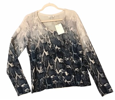 Kinross 100% Cashmere Sweater NWT Python Print V Neck Ombre Women s Sz L
