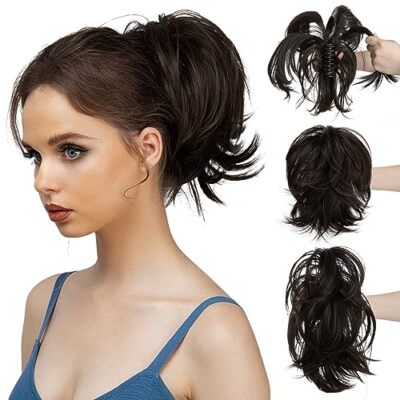  Claw Clip Short Ponytail Hair Extensions Bendable Metals Straight Black Brown
