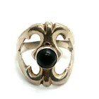 Vtg Sign Sterling Silver Southwest Sandcast Repousse Black Onyx Wide Ring 8 1/4