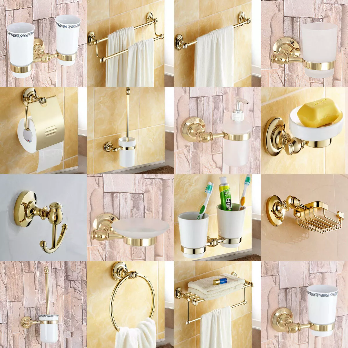 Luxury Gold Color Brass Bathroom Accessories Set Bath Hardware Towel Bar  S021