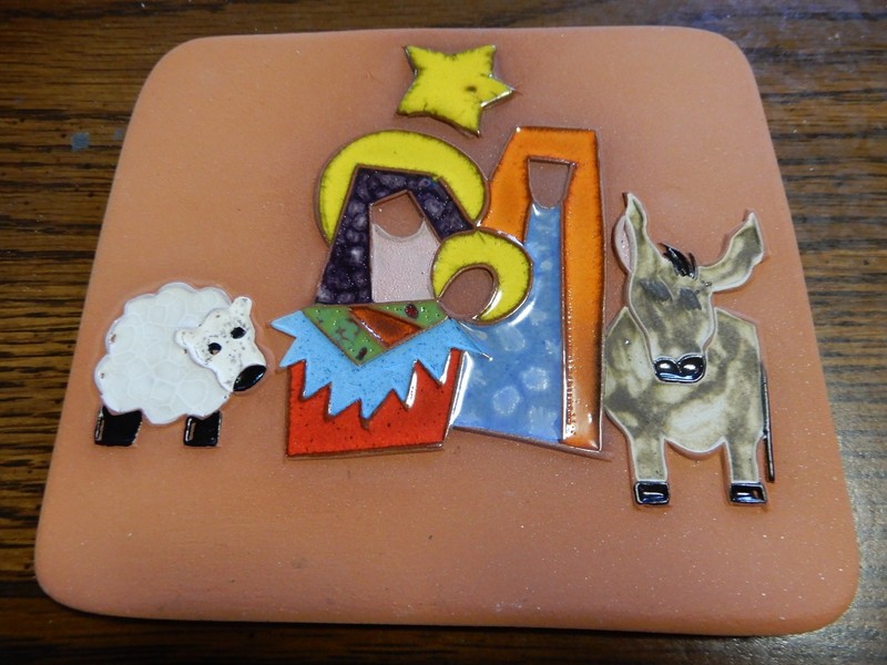 HAND PAINTED PUERTO RICO FOLK ART SCENE WALL HANGING TILE 5 X 5 5/8"