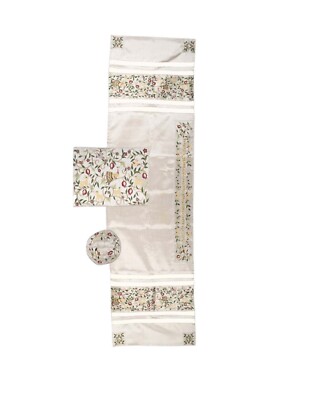 Kosher Tallit Prayer Shawl For Women / Bat Mitzvah Embroidered With Flowers