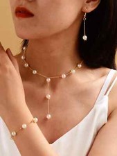 Parure donna set completo perline bracciale collana orecchini