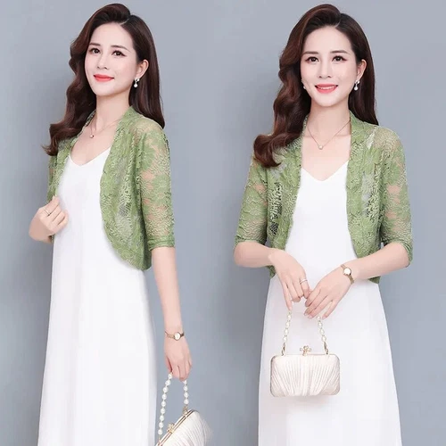 Damen Halbarm Blumen Spitze Cardigan Jacke Achselzucken Tops Capelet Crop Bolero Top - Bild 15 von 25