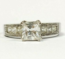 Sterling Silver Square Cubic Zirconia Engagement Style Ring Size 11 1/2