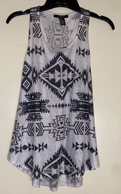 Forever 21 Aztec Print Racerback Tank Top Grey/Black Size S**