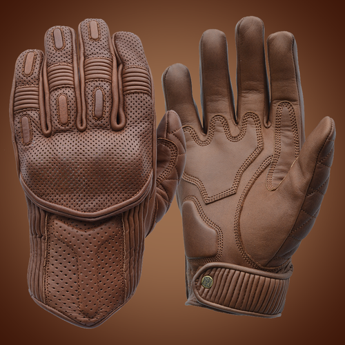 Goldtop Silk & Unlined Brown Leather Summer Motorcycle Gloves - Knox Armoured - Picture 3 of 5