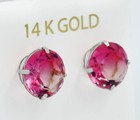 PINK TOURMALINE 9.16 Cts STUD EARRINGS 14K WHITE GOLD -10 mm- MADE IN USA - NWT — photo 3