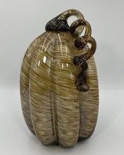 Hand Blown Glass Pumpkin Decor 9"H Halloween Autumn Fall