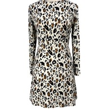 & Other Stories Leopard Print Mini Dress Slim Fit Party Dress Long Sleeves Sz 6