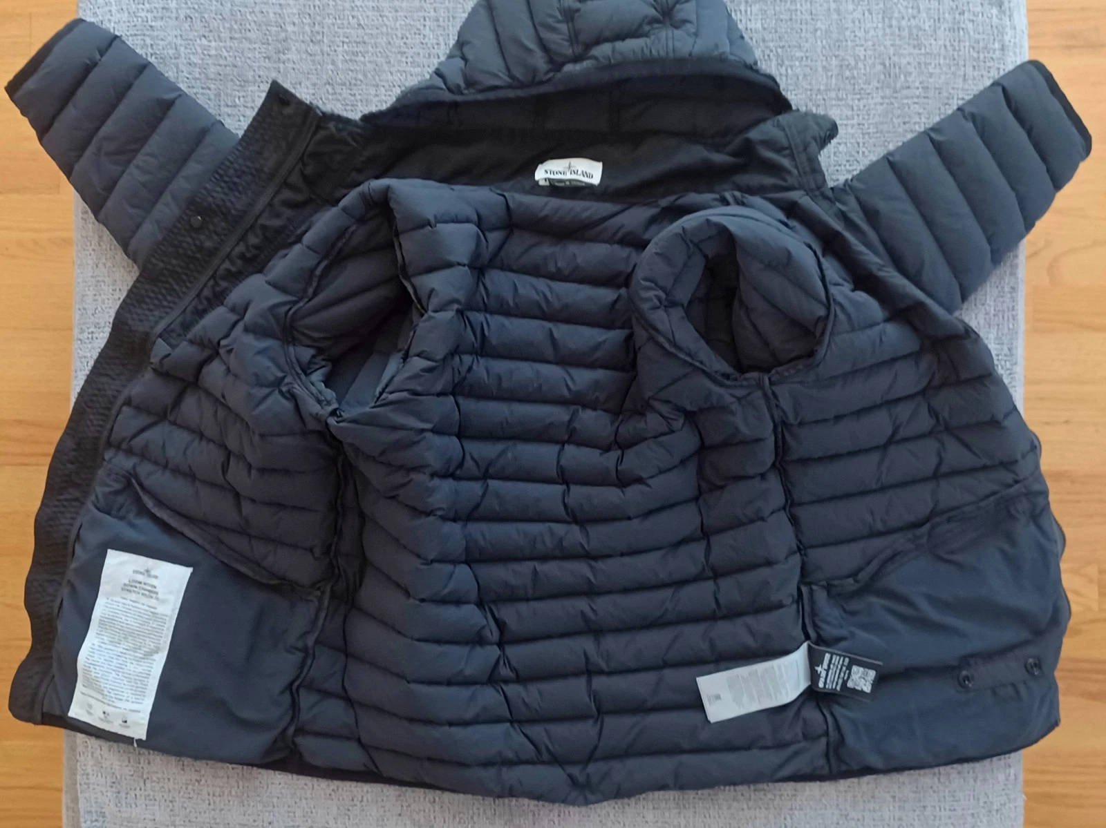 Stone Island Black Loom Woven Down Chambers Stretch Nylon-TC Hooded Jacket Sz L - product detail image 5