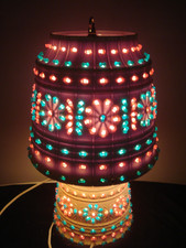 Vintage różowo-turkusowa kolorowa lampa stołowa na trawnik (wysokość 17 3/4")