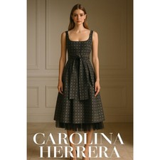Carolina Herrera Polka Dot Print Midi Length Dress Size: M grey
