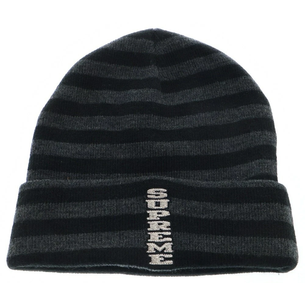 Bonnet tricot rayé logo vertical Supreme 16Aw noir / AC680