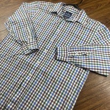 Stafford Mens Travel Performance Super Shirt Multicolor Check Cotton Poly Long