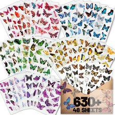 Butterfly Stickers 635 Pcs, 48 Sheets , Flower Stickers for Scrapbooking, Journa